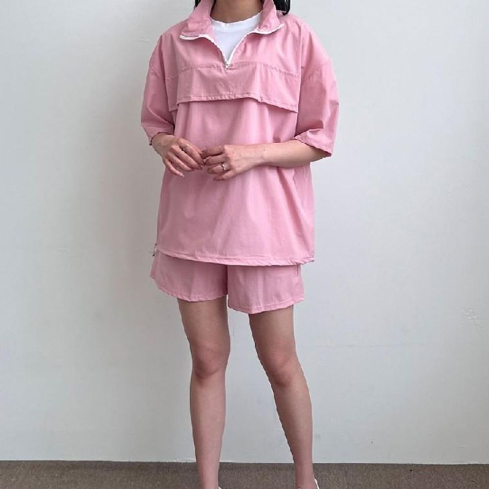 아노락 여성 여름 트레이닝복 캐주얼 반팔 바지 세트