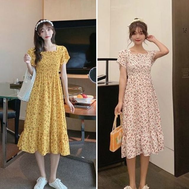 여름 샤랄라 플라워치마 기본 원피스 데이 허리주름