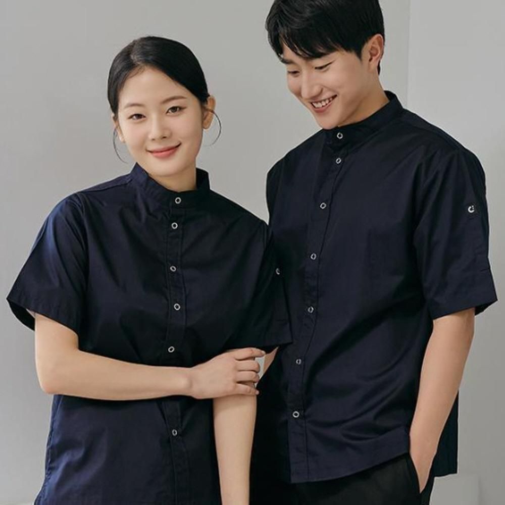 네이비 스탠딩카라 반팔조리복 조리사복 주방복 위생