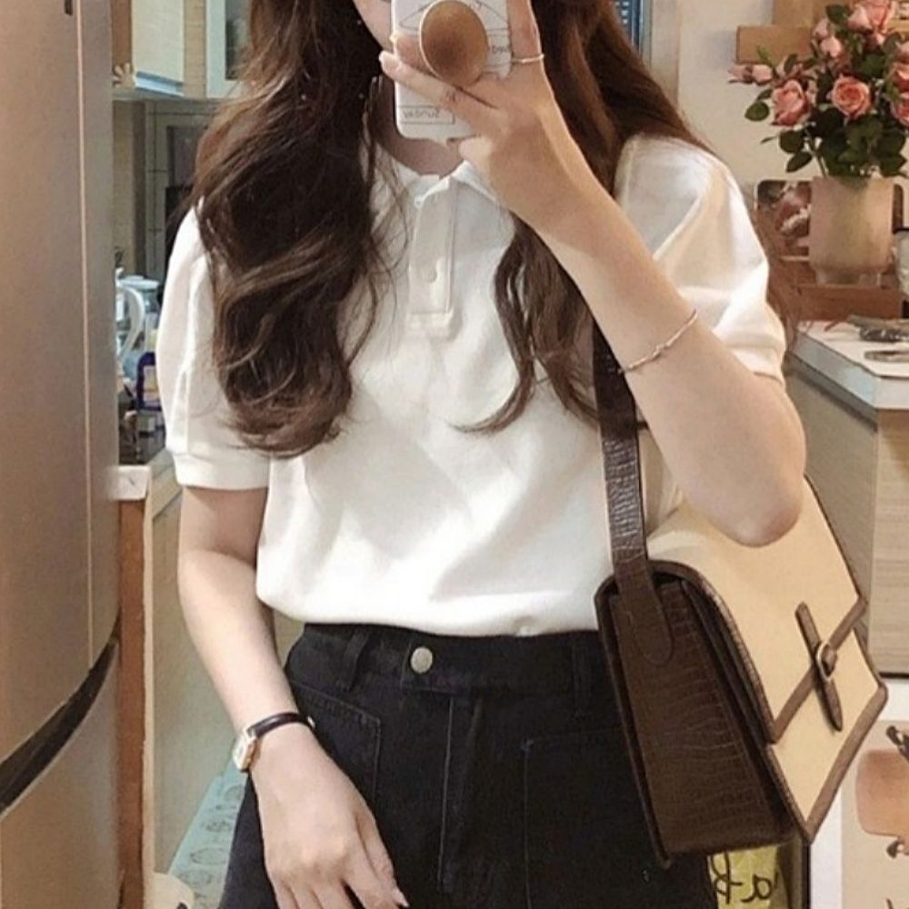 여름 모던 캐주얼 여자 쿨 화이트 피케이 티셔츠