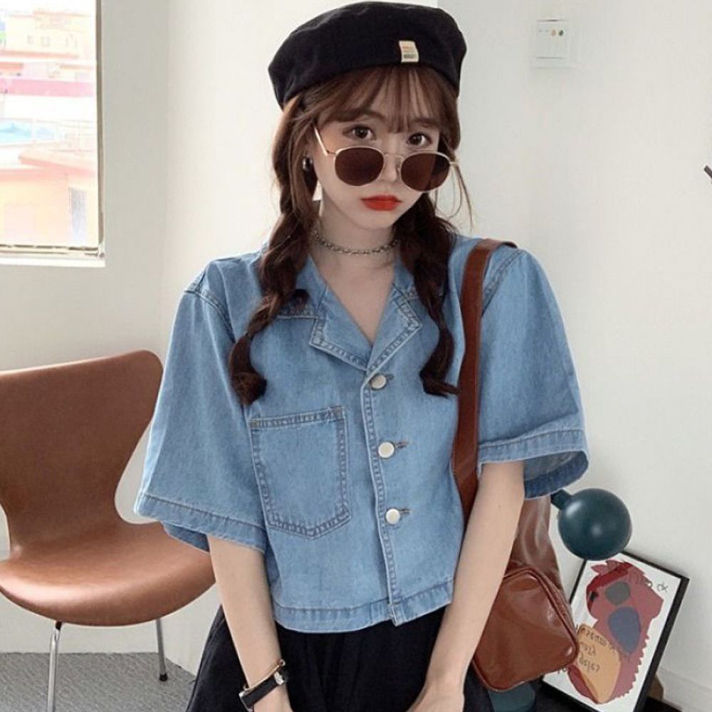 간절기 편한 청자켓 반팔 데님 셔츠자켓