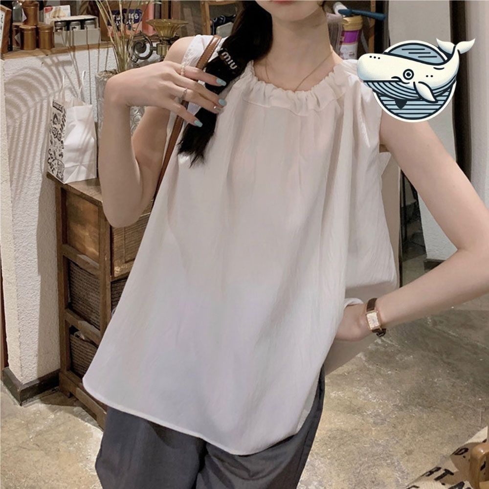 셔링 뒷리본 민소매 블라우스 여름 데이트룩