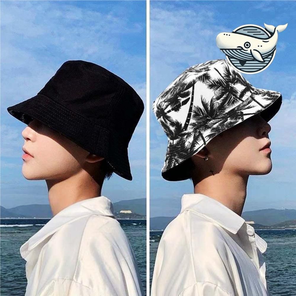 여름 양면 편한 벙거지모자 야자수 패턴 블랙