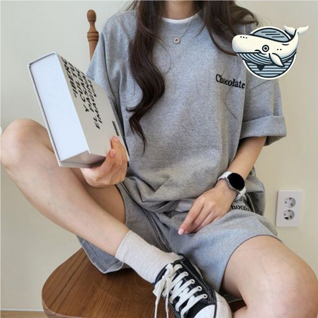 여름 휴가룩 여성 캐주얼 반팔 그레이 여름