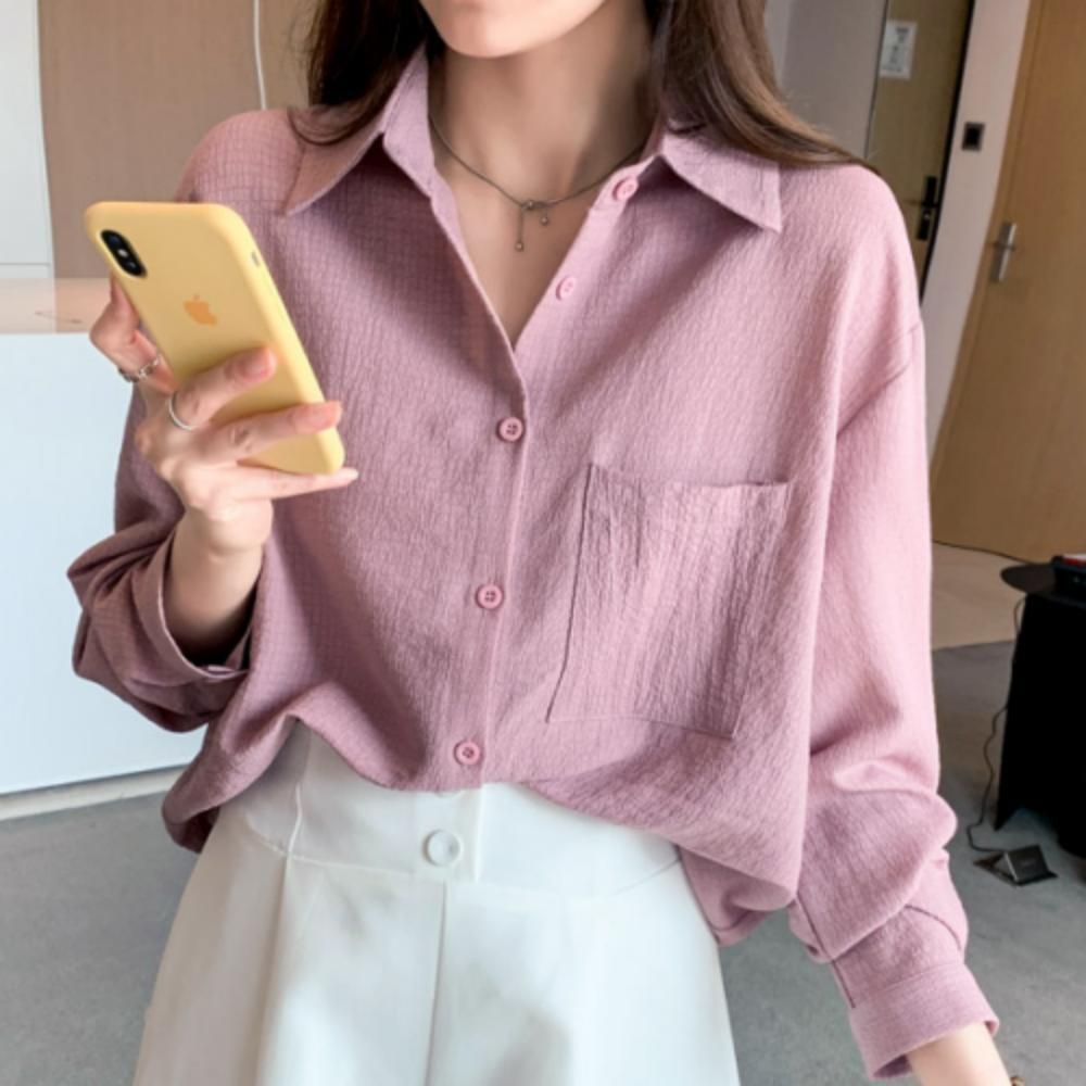 여성 여름 데일리 베이직 심플 루즈핏 블라우스 셔츠