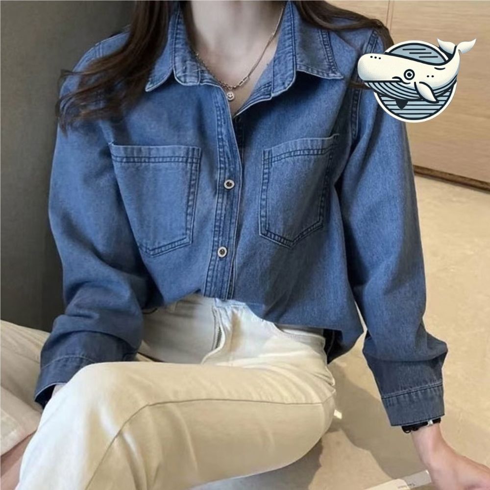캐주얼 여성 데님 셔츠 루즈핏 빈티지 스타일