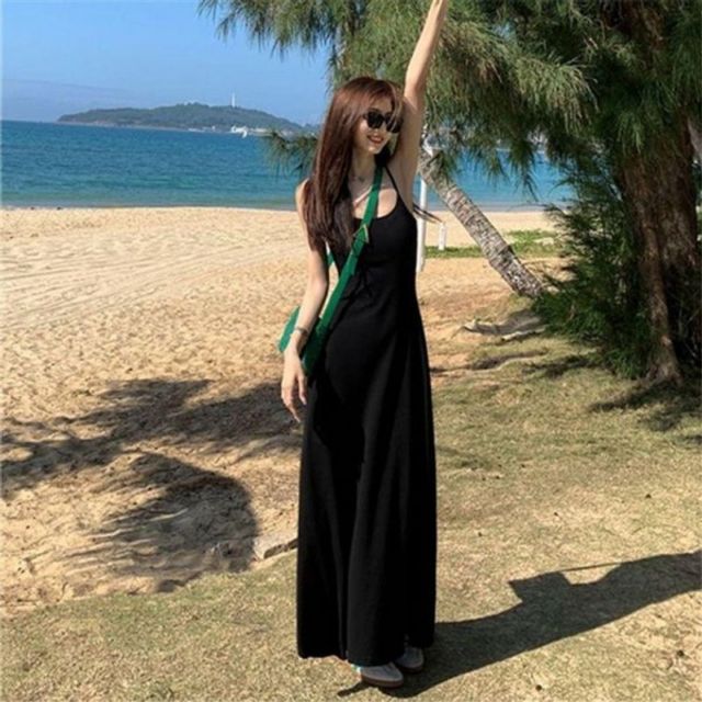 롱 원피스 여름 기본 A라인 데이 끈나시