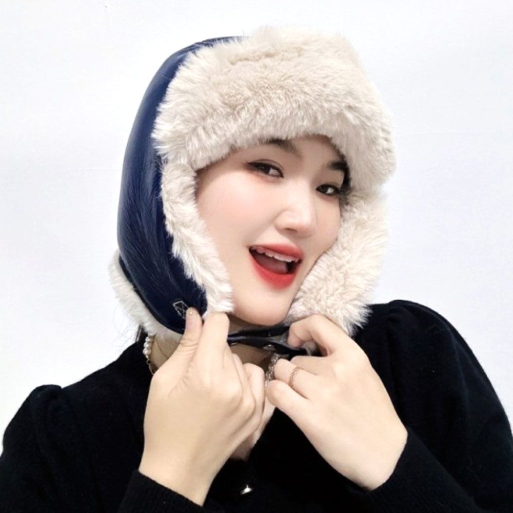 겨울 아동 네이비색 모자 터프 가죽 군밤 귀도리