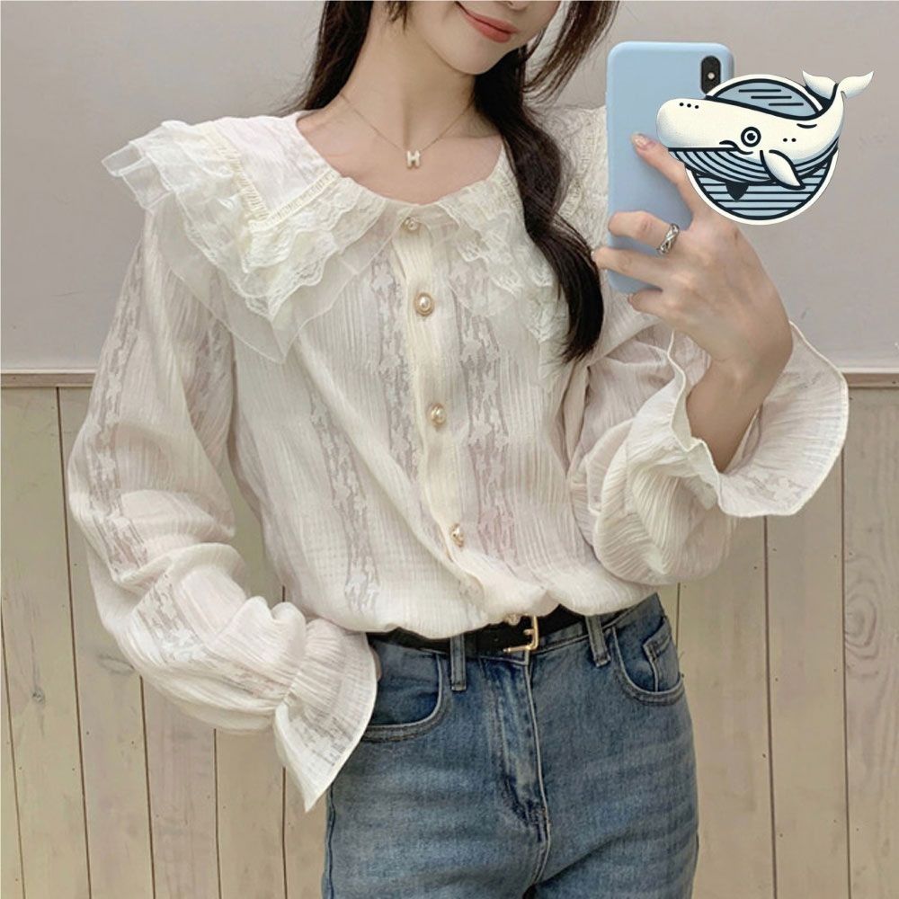 여성 프릴 레이스 블라우스 세련된 나들이룩