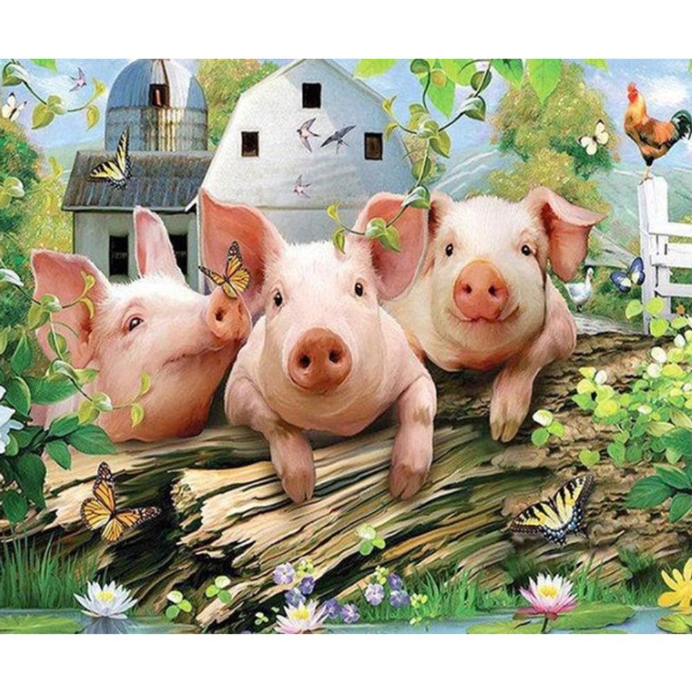 복돼지 삼형제 (캔버스) 보석십자수 40x50 (사각큐빅)