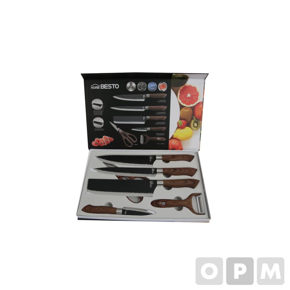 HOMEBESTO 나무그립6PCS칼세트(흑색날) B-KSWB6SET