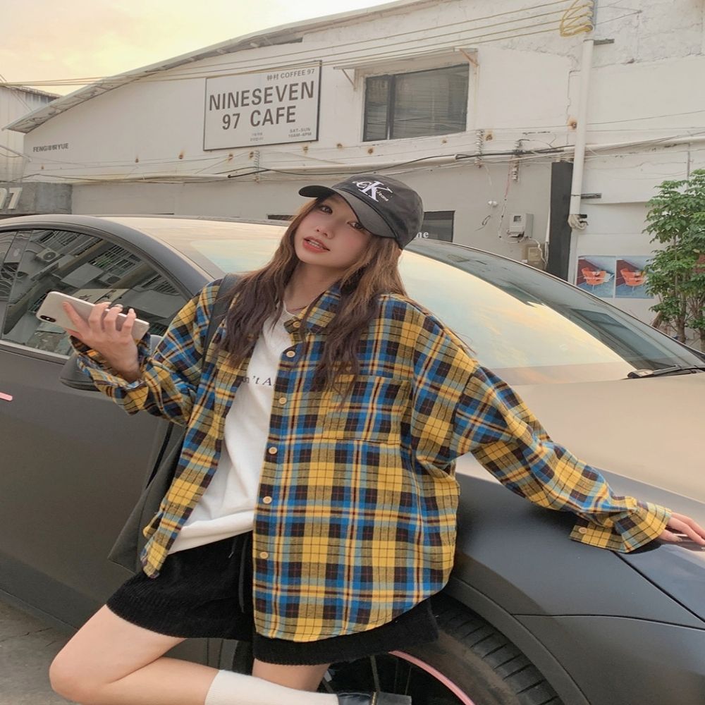 여성 데일리 박시핏 캐주얼 카라 체크셔츠 체크남방