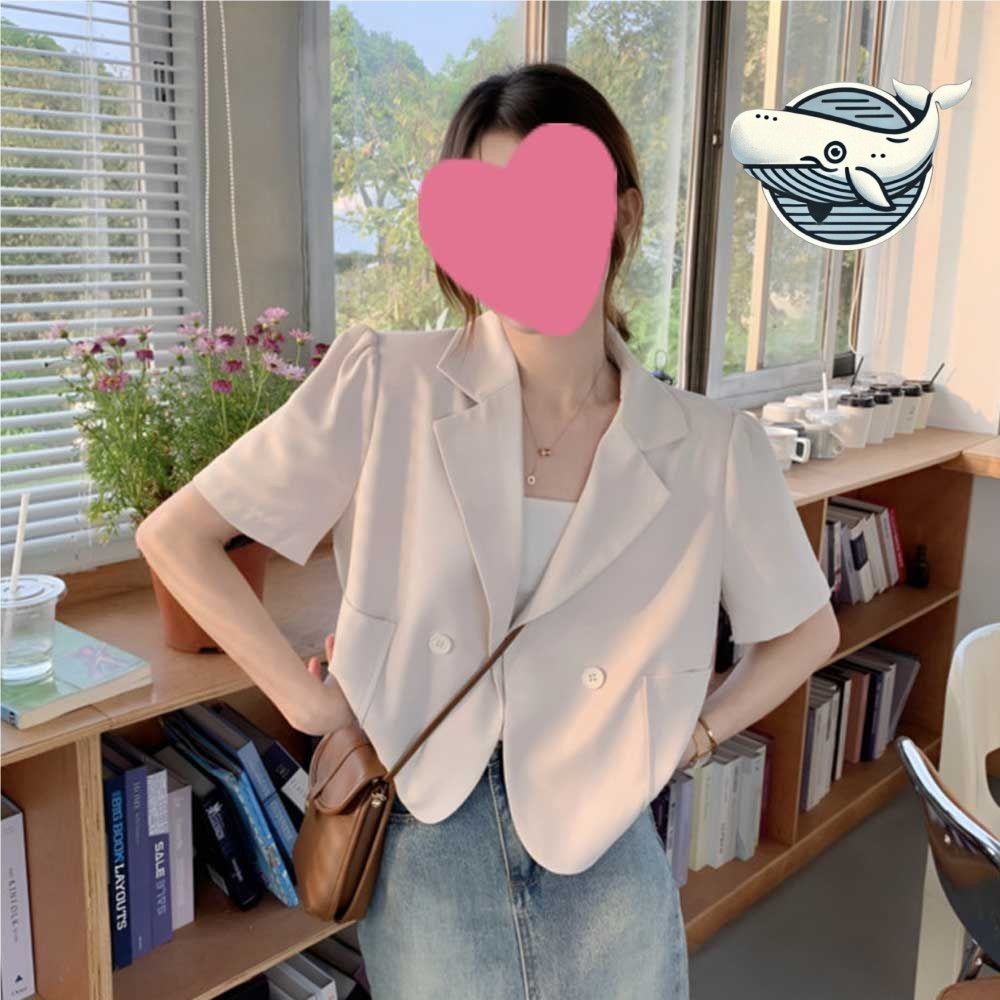 여성용 여름 반팔 자켓 퍼프소매 크롭 스타일
