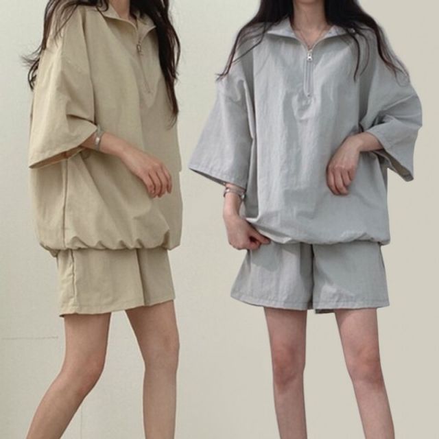 여성 외출 여름 기본 아노락 데이 반바지 반팔 트레이