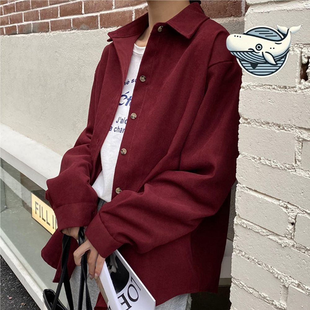 가벼운 여성 골덴 긴팔 아우터 레드 기본 카라