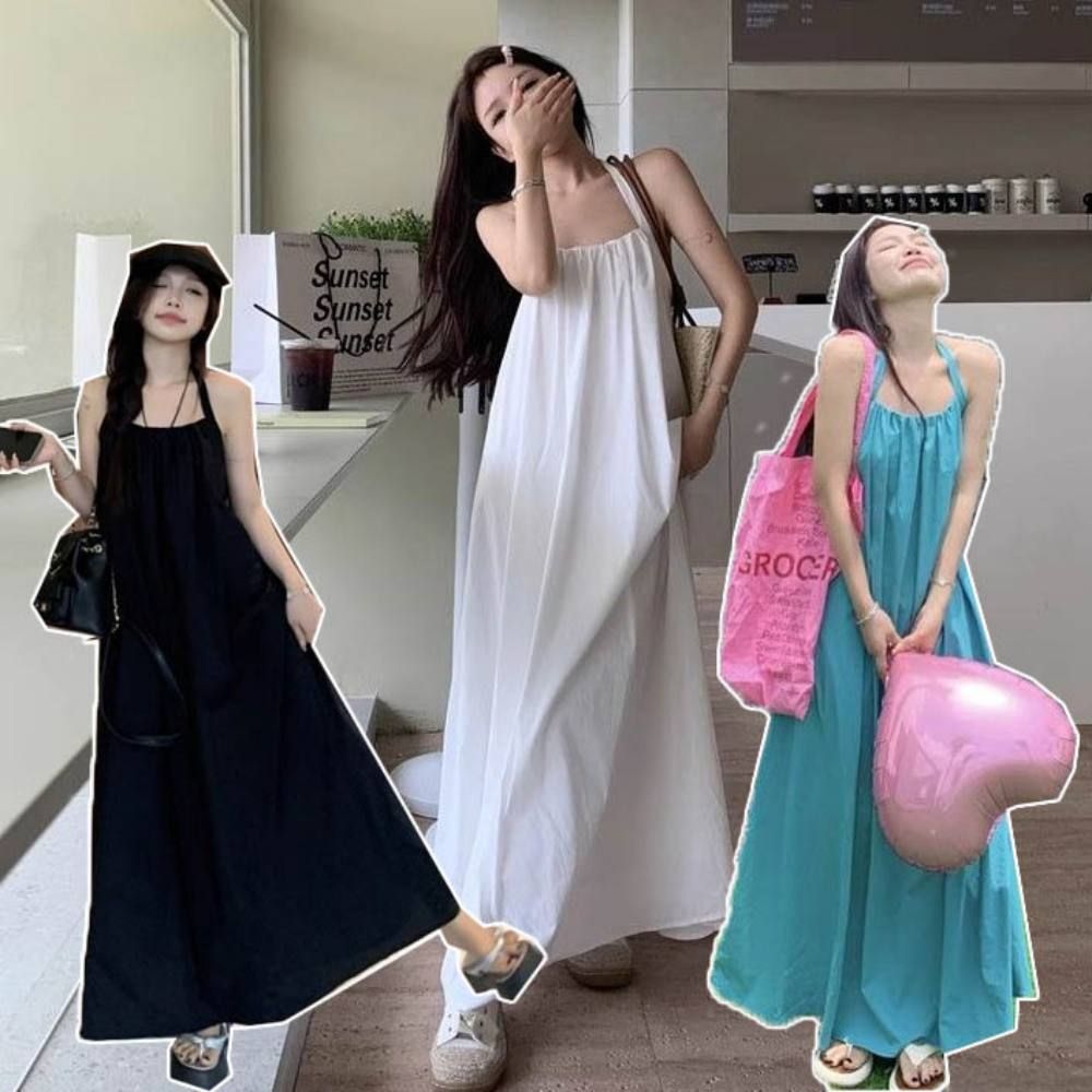 여성 여름 끈조절홀터넥 뒷트임A라인 데이트룩 원피스