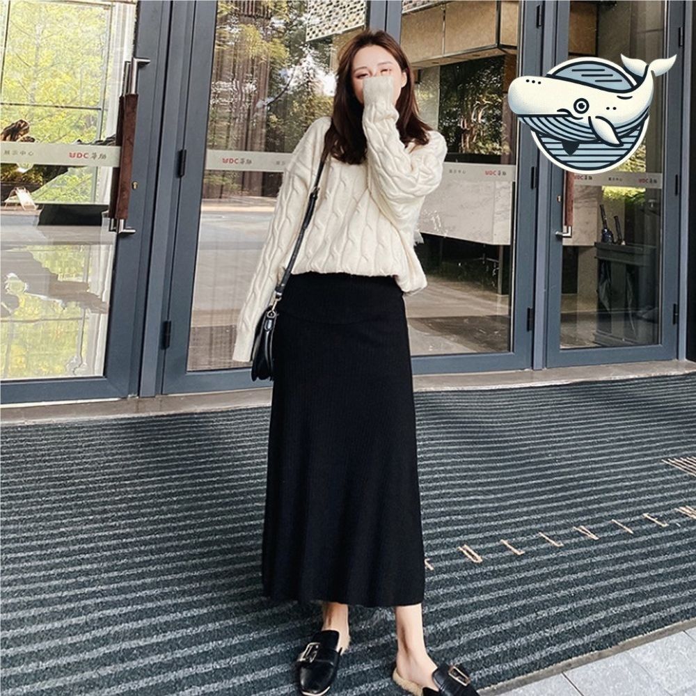 여성 여름 롱스커트 편안한 허리밴딩 골지패턴