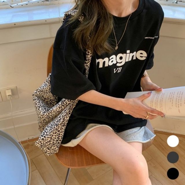 여성 티셔츠 박스핏 기본 로마숫자 데이 레터링 오버