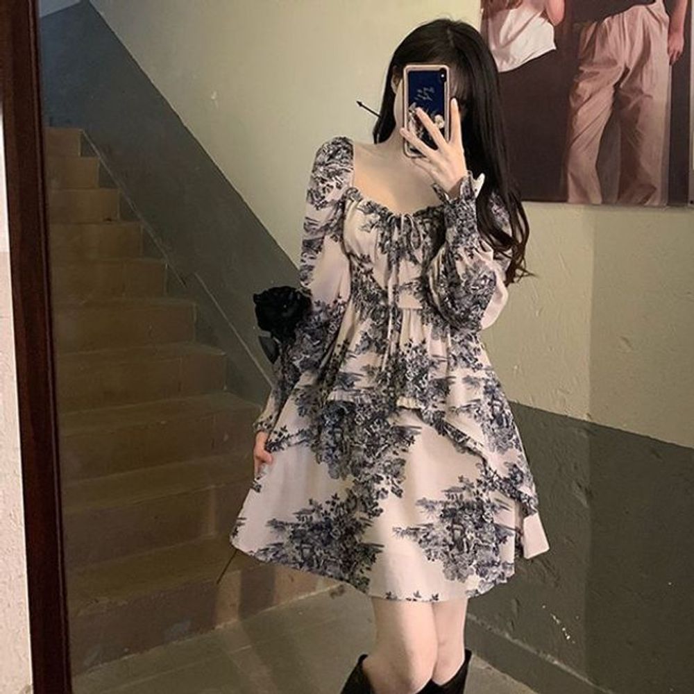 미니 롱원피스 패턴 데이트복 원피스 미니원피스