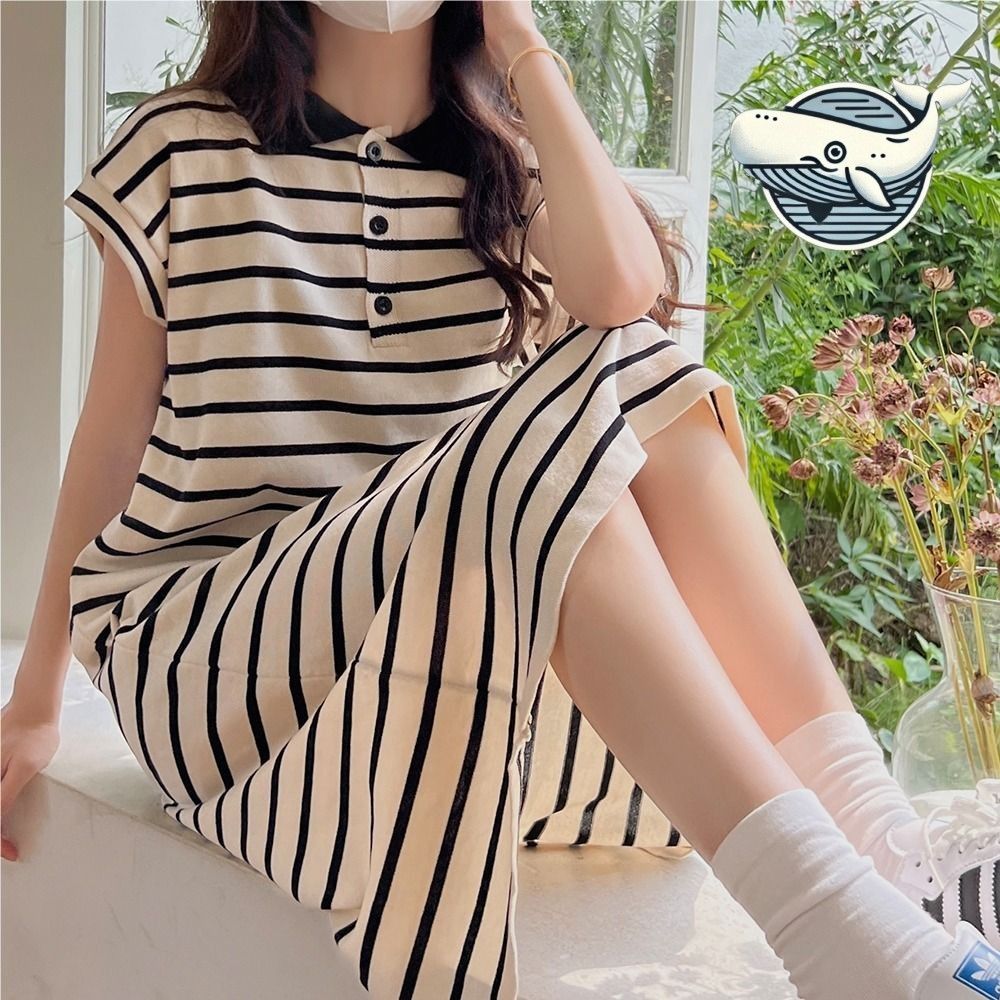 카라 칼라 스트라이프 원피스 여름 롱드레스