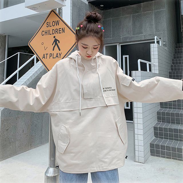 남여공용 아노락 바람막이 후드점퍼 커플 데이트 코디