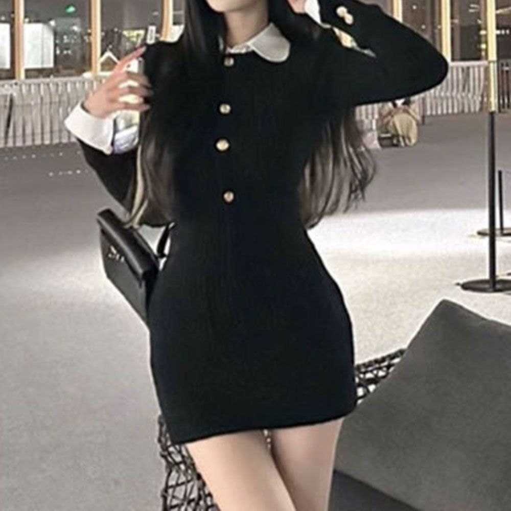 이너카라 미니원피스 블랙 여성 하객룩 데이트룩