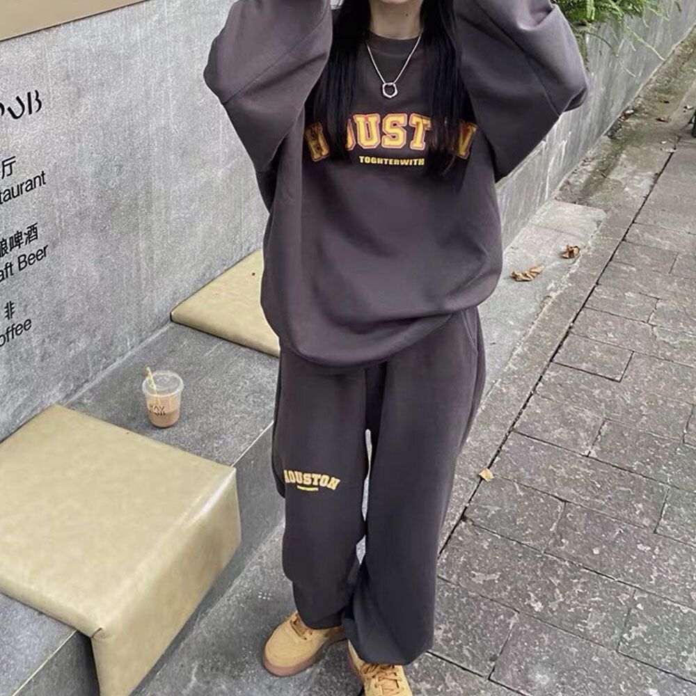 데일리 여성 프린팅 레터링 기모 긴팔 상하의 셋업