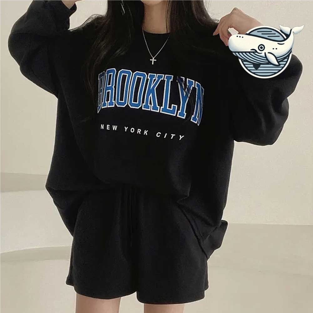 오버핏 편안한 긴팔 반바지 세트 캐주얼 데일리