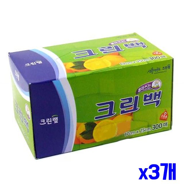 x3개 300매 17x25cm 비닐봉투 크린백 뽑아쓰는 주방비