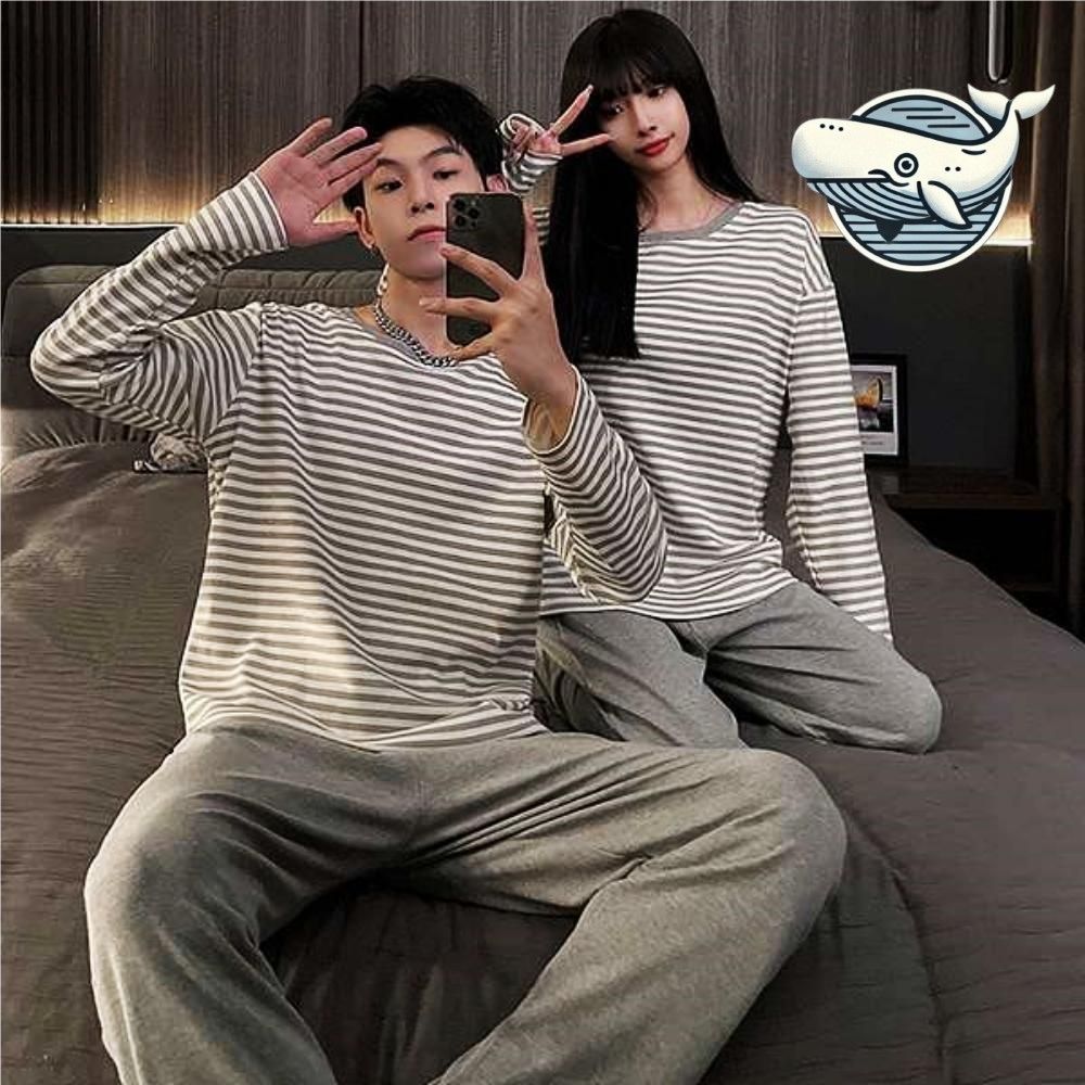 편안한 홈웨어 스트라이프 잠옷 커플 패턴