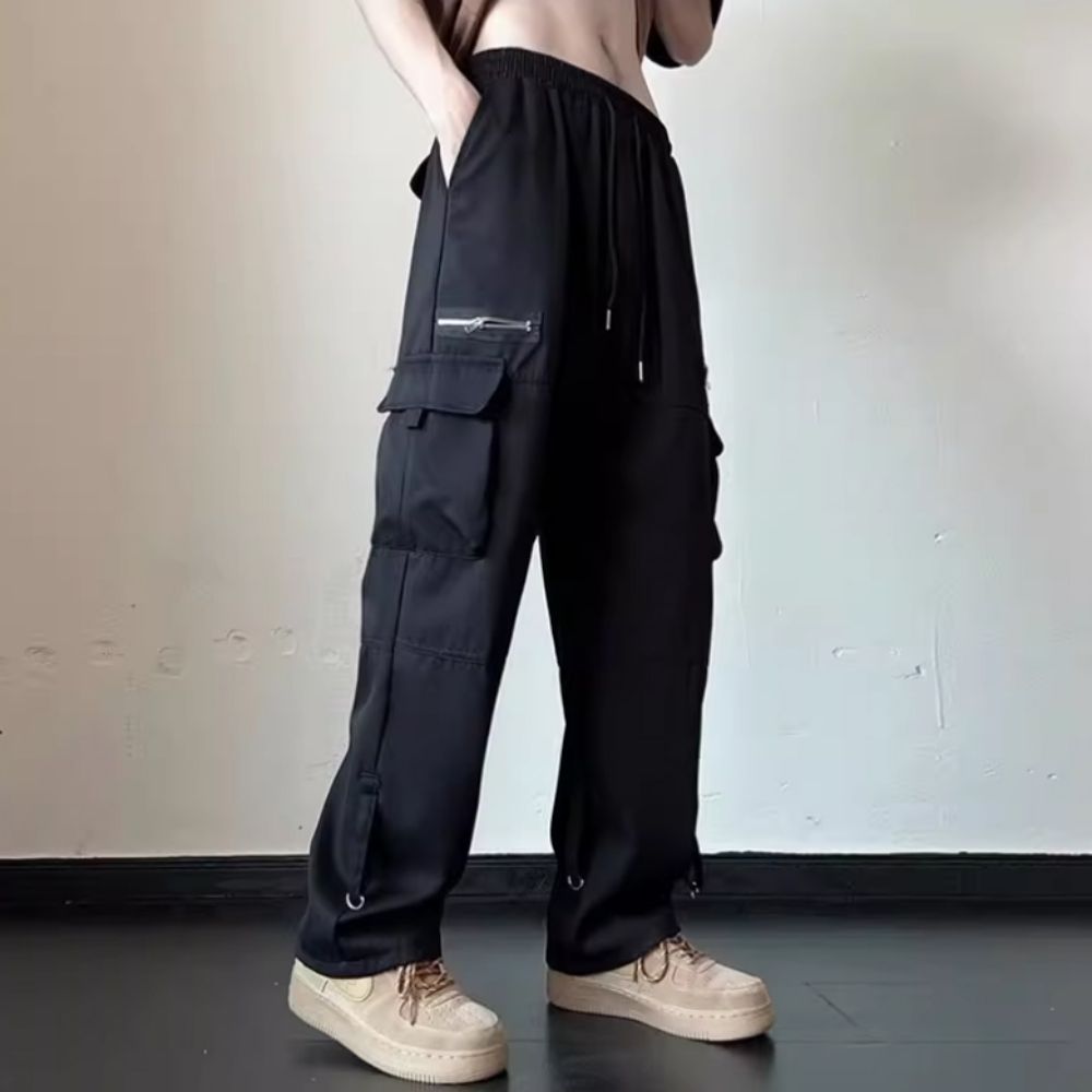 남성 3컬러 데일리 지퍼 카고바지 와이드핏 건빵팬츠
