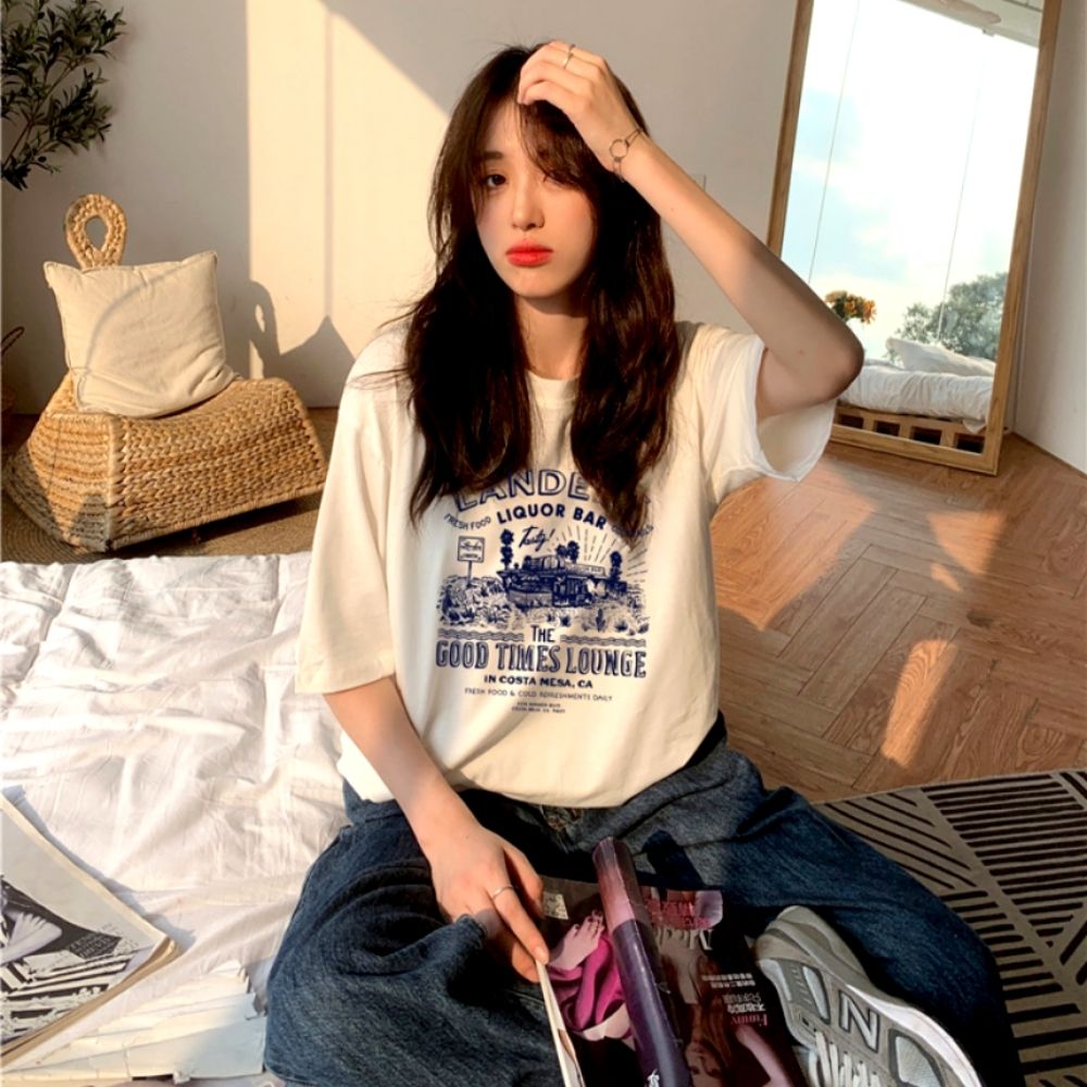 데일리 프린팅 남녀 여유핏 커플 박시티 반팔티셔츠