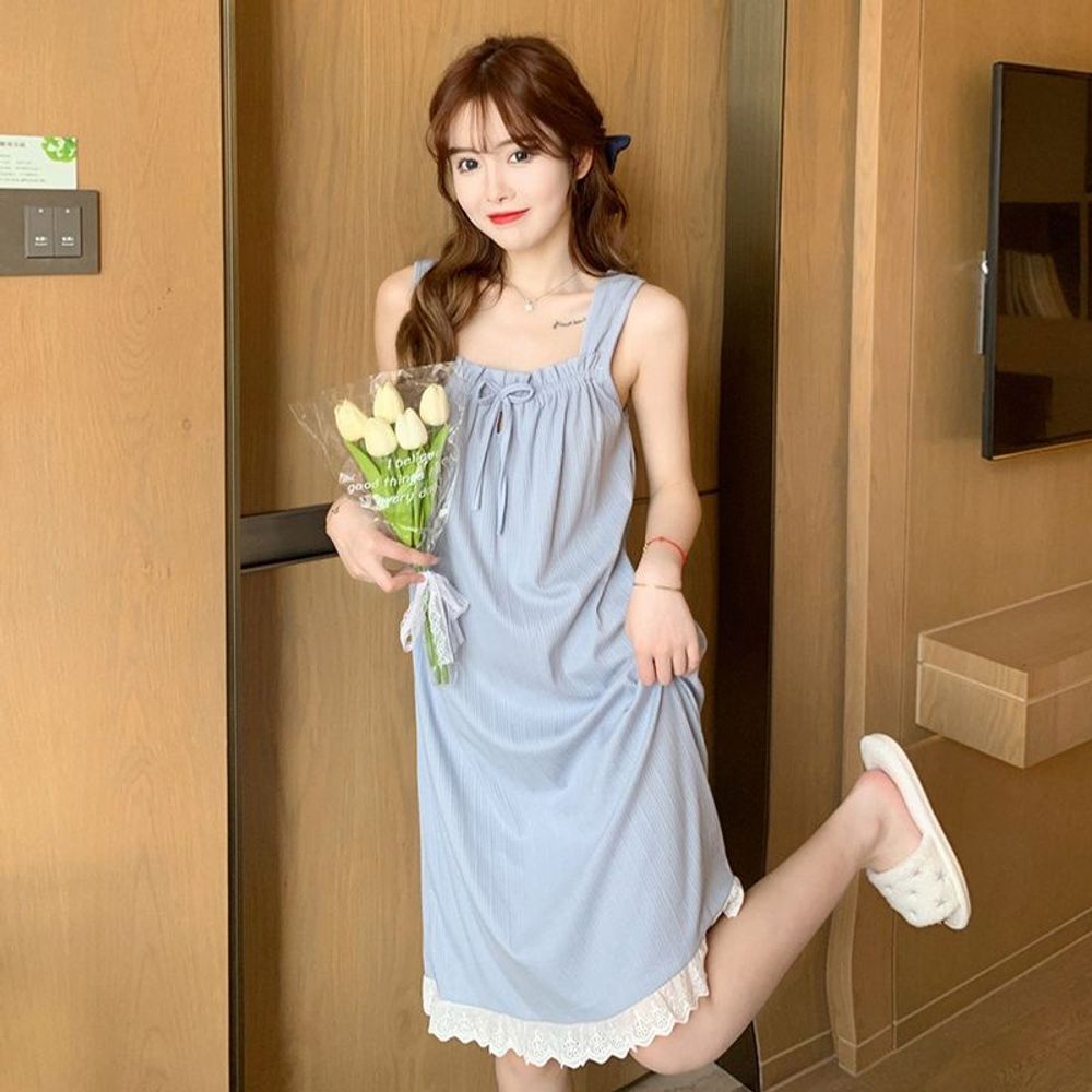 원피스 파자마 리본 실크잠옷 여자잠옷 홈웨어