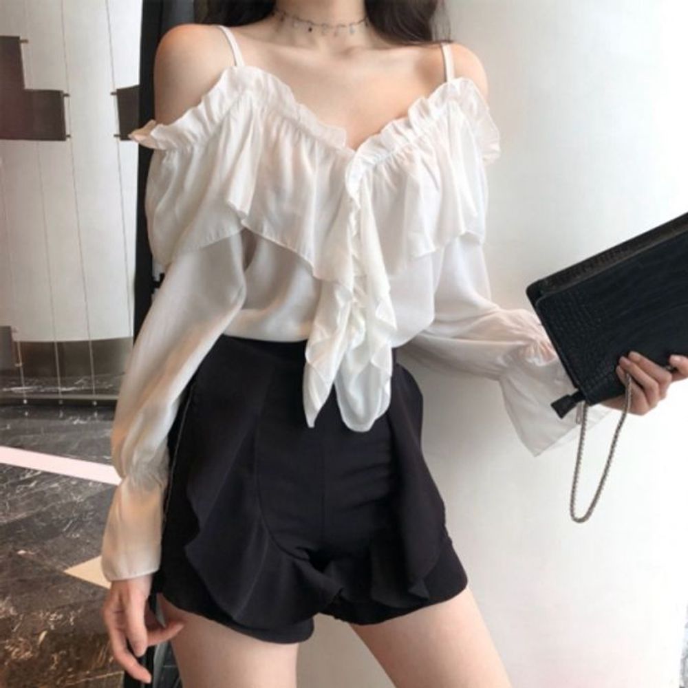 프릴 레이스블라우스 색상선택 여성의류 오프숄더