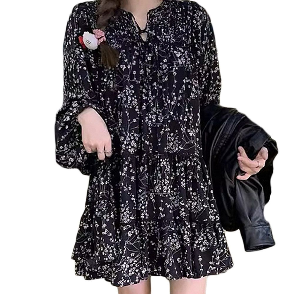 패션 여자 여리여리한 데일리 캉캉 미니 긴팔 원피스