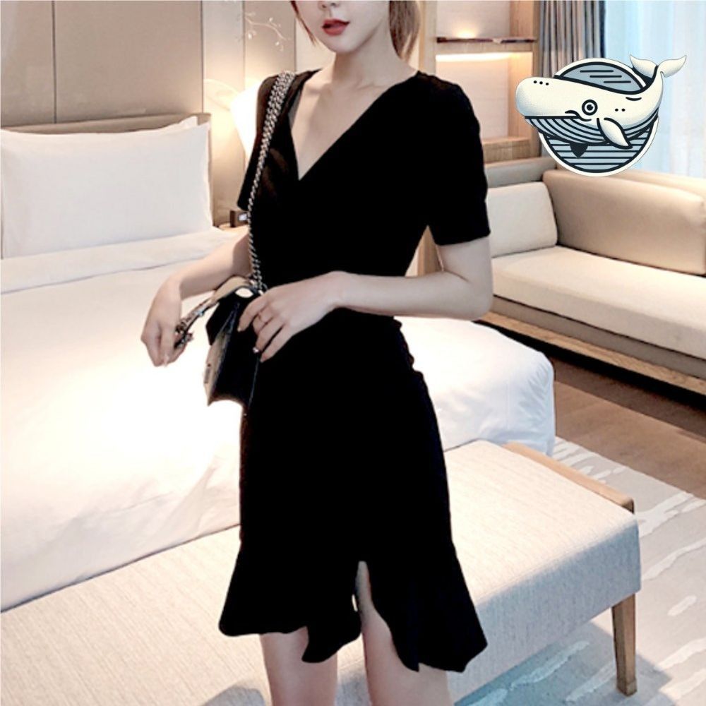 여름 브이넥 반팔 미니 드레스 슬림핏 사이드