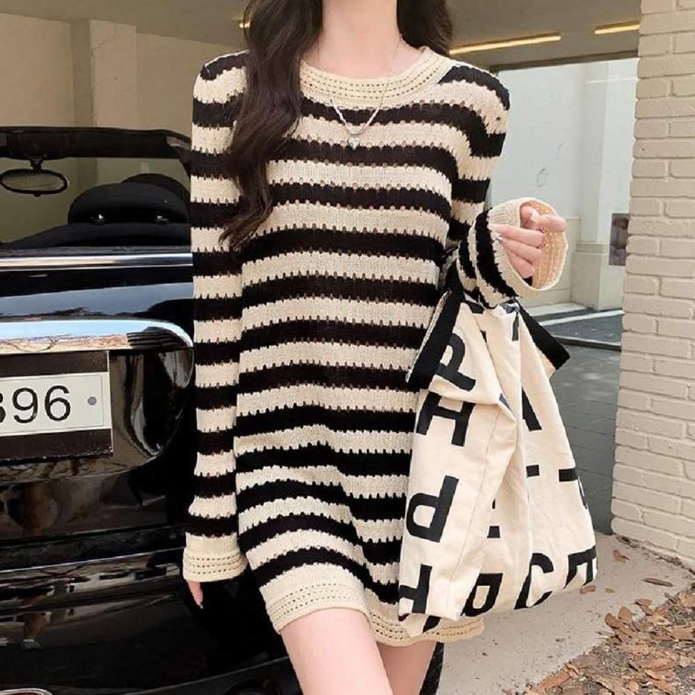 단가라 펀칭 미니원피스 LL D166 캐주얼원피스 배색원