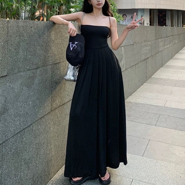 끈소매 옆지퍼 플레어 스커트 라인 나시 원피스 2컬러