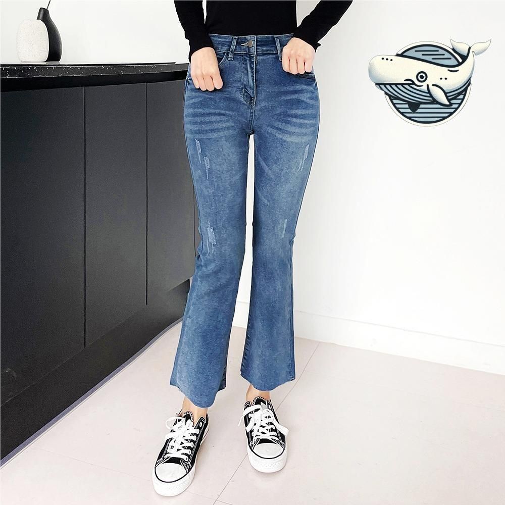 부츠컷 컷팅 데님 팬츠 스타일리시 캐주얼 세미
