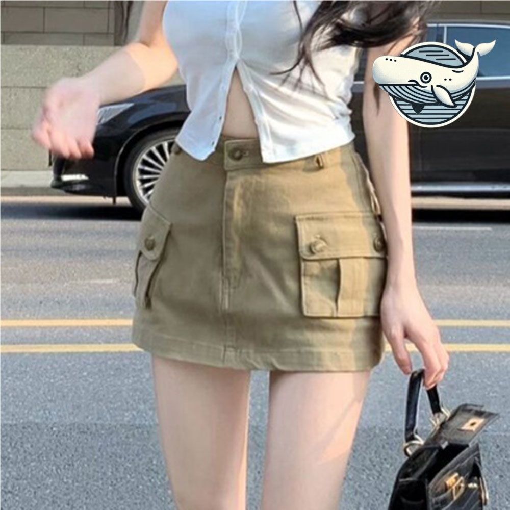 캐주얼 스타일 여름 미니 스커트 멋진 포켓 핏