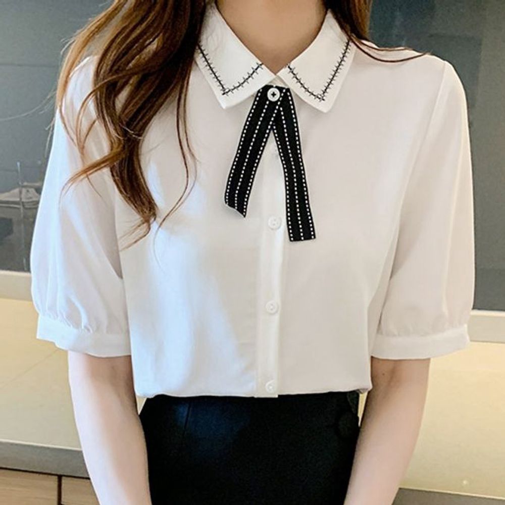 블라우스 셔츠 라운드 여성의류 반팔 빅사이즈