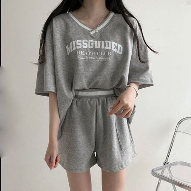 3컬러 레터링 데일리 기본 반팔 데이 상하의 세트