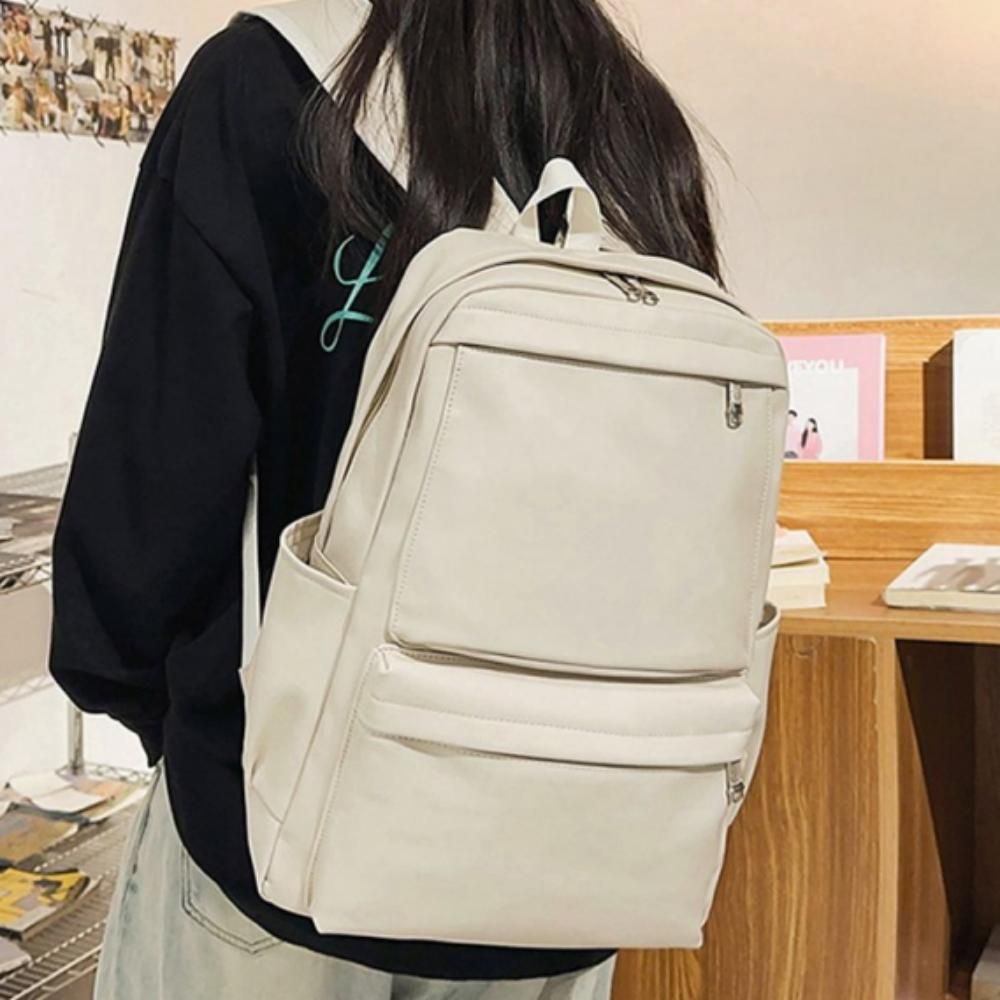 레더 백팩 가방 여행 노트북 대학생 출근 아이보리