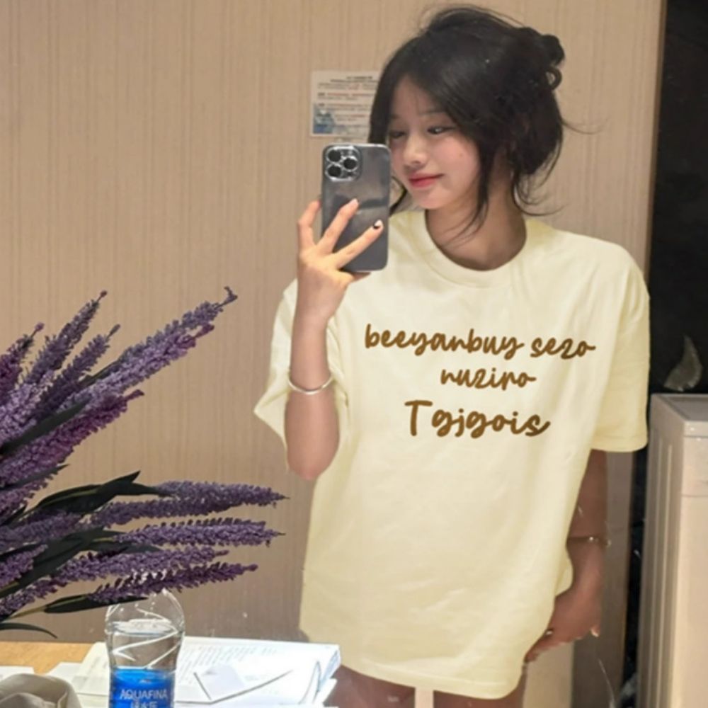 여름 모던 레터링 프린팅 여자 루즈핏 반팔 티셔츠
