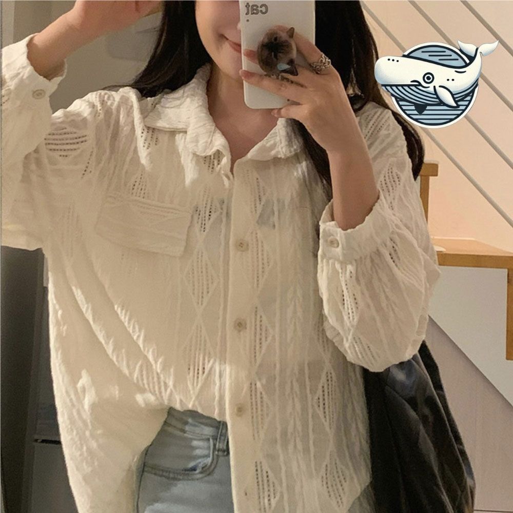 여유핏 심플 자수 긴팔 셔츠 다이아 디테일