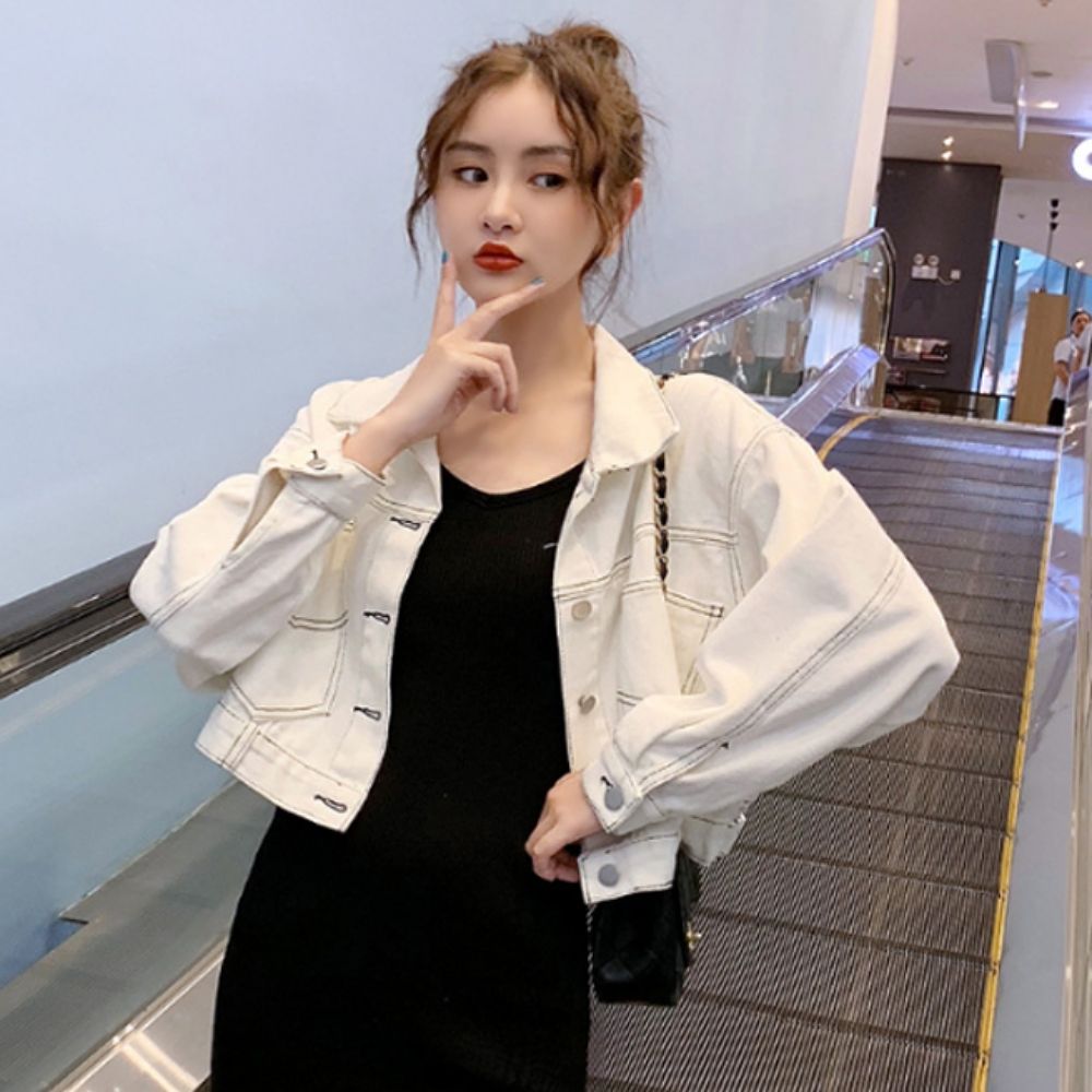 스티치 세미 크롭 데님 자켓 B57