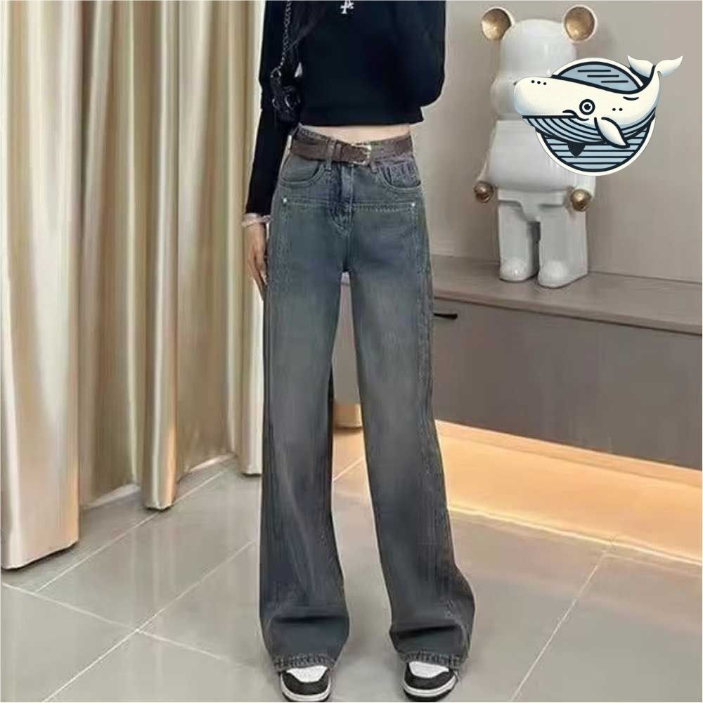 트렌디 빈티지 와이드핏 여성 청바지 프론트