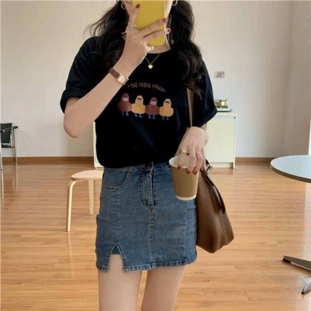 네치킨 여성 유니크셀 기본 반팔 데이 박스 티셔츠 박