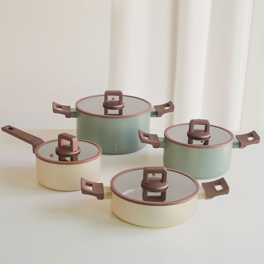 예쁜투톤냄비 세트 실리콘림 인덕션겸용 양수 편수 4P