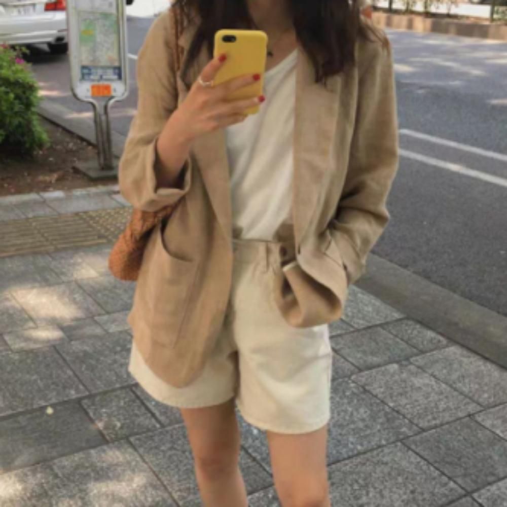 여성 여름 가을 캐주얼 린넨 롤업 블레이져 자켓